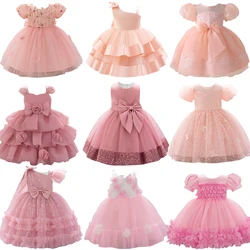 Cute Girls Pink Floral Tutu Princess Gown Baby Sequin Shining Party Dress For Girl Kids Wizard Fairy Tale Clothes Infant Costume