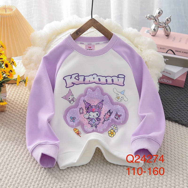 Süß meine Melodie Cinna moroll Anime Kinder Hoodie Mädchen Sanrio Kuromi Pailletten Farbwechsel Top Cartoon niedlichen Kleidung Kind Geschenk