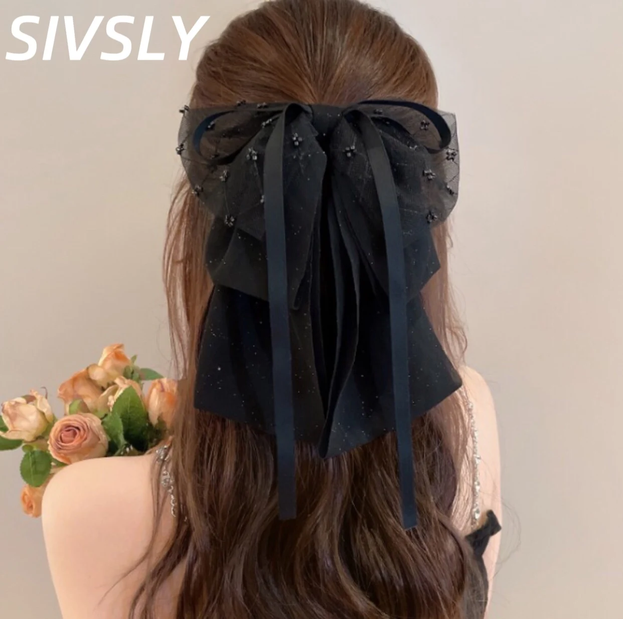 

Маленькая заколка для волос с ароматной сеткой, кружевом и бантом, в французском простом изысканном балетном стиле, для хвоста, элегантная, высококачественная, с зажимом.