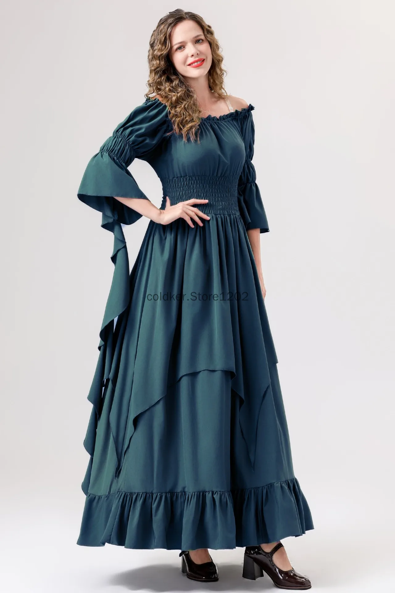 Neu in Kleidern mittelalter liches Kleid Frau elegante Rüschen Renaissance schwarz Gothic Kleid Erwachsenen Halloween Kostüm