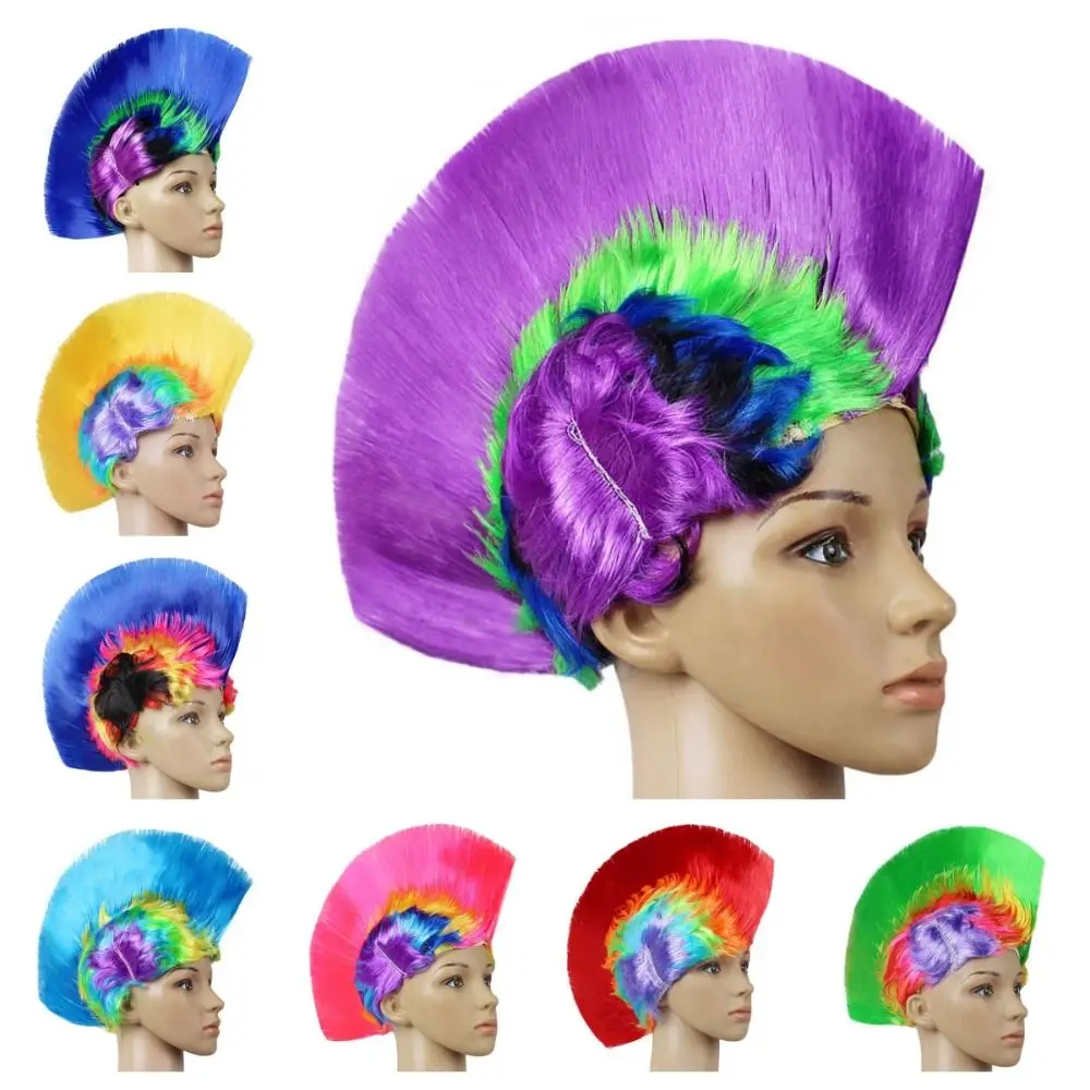 

Luminous Funny Cockscomb Clown Fans Colored LED Rainbow Punk Wig Disco Fluffy Mohawk Wig Halloween Cosplay