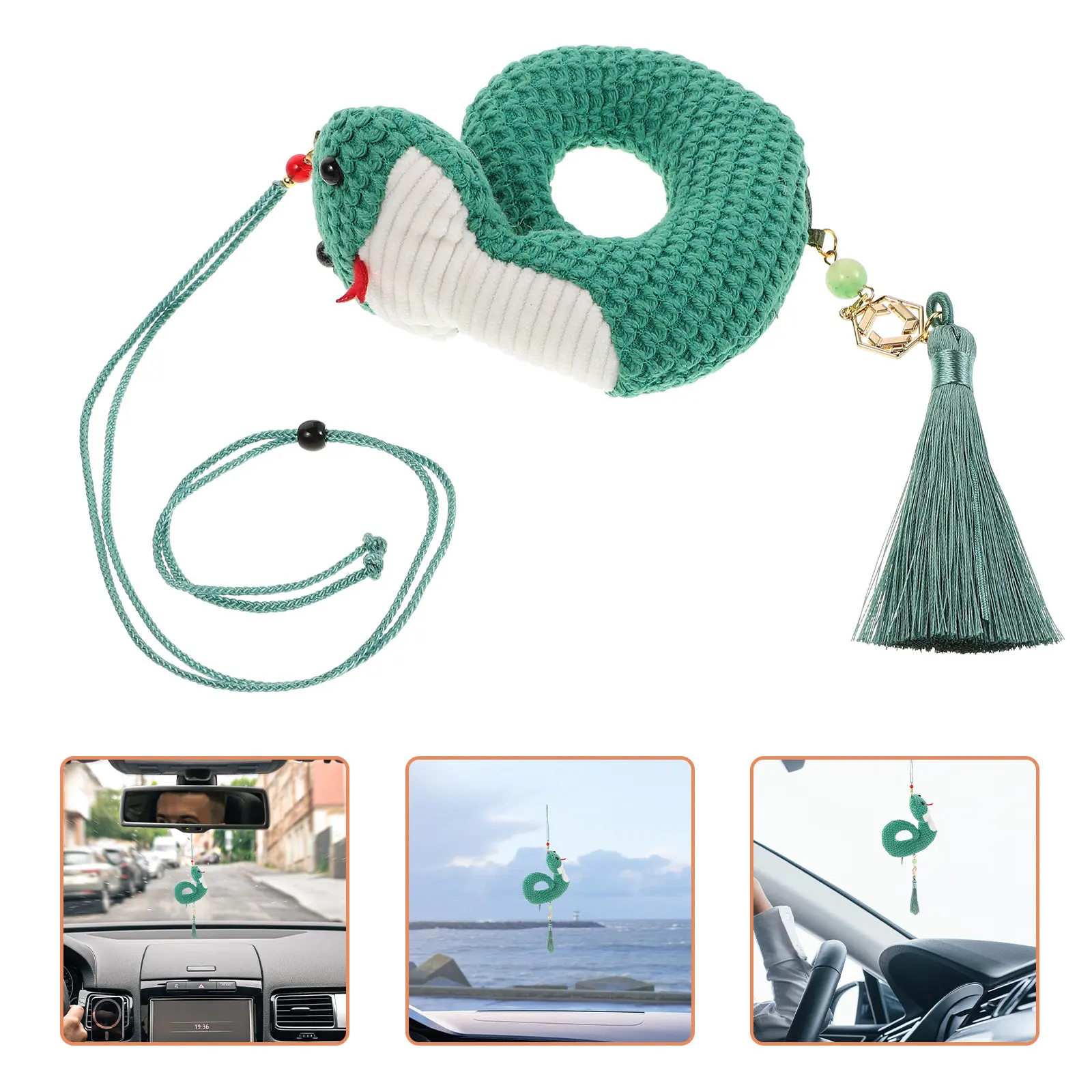 Car Rearview Mirror Pendant Embroidered Snake Handmade Sachet Ornament Green Interior Decor