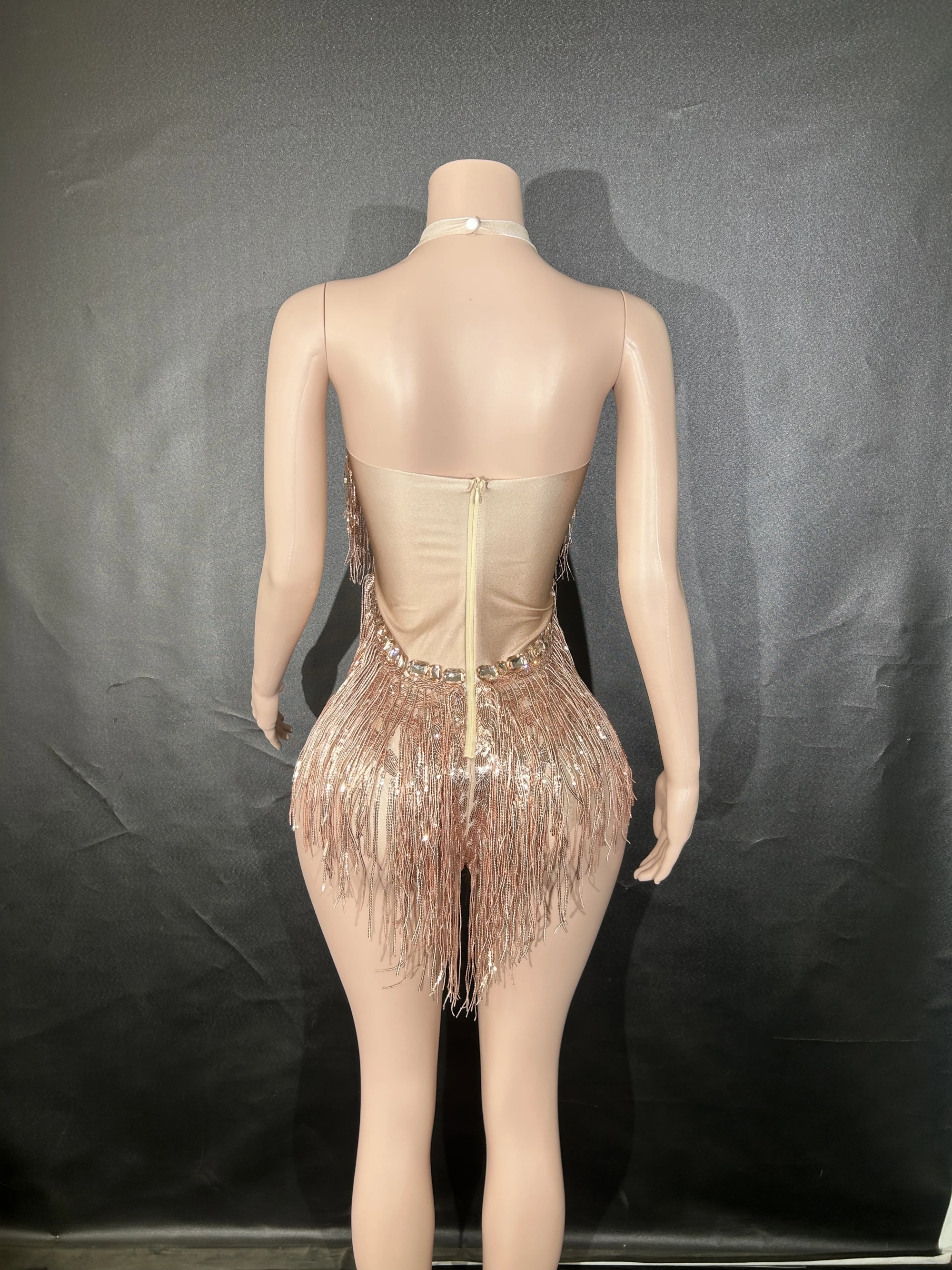 Sparkly Rhinestones Sequins Tassel LeotardWomen Nightclub Outfit Singer Dancer CostumeStage Wear Sexy Performance Bodysuit  7G