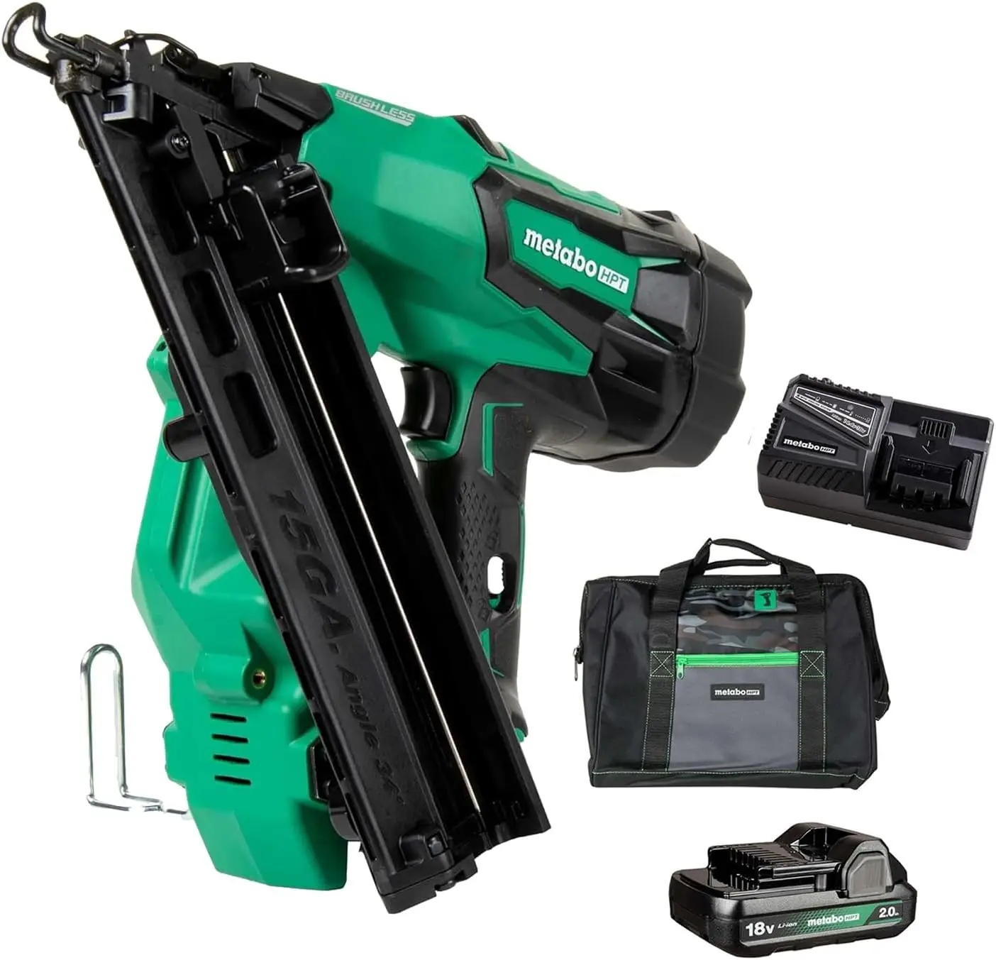 

18V Multi Volt Angled Cordless Finish Nailer Kit 15 Gauge 1-1/4" up to 2-1/2" Angled Finish Nails18V 2.0Ah Lithium Ion Battery