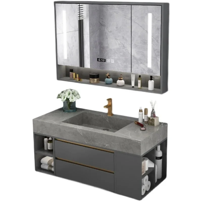 Stone Plate Whole Washbin Bathroom Cabinet Combination Hyundai Simple and Light Luxury Smart Wash Basin Pool