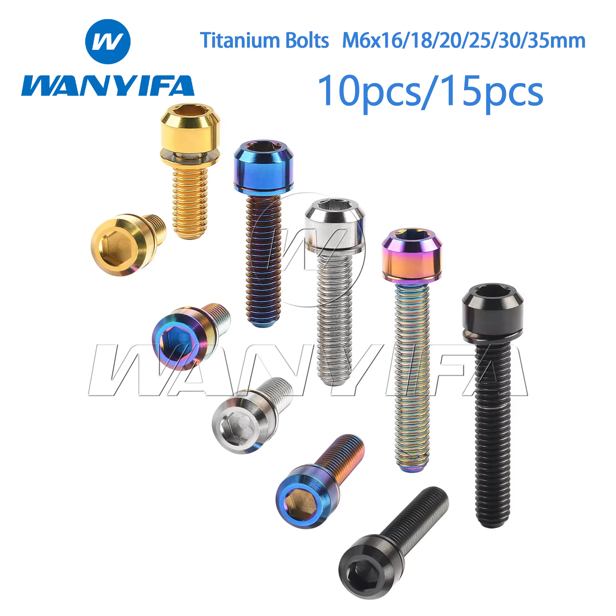 

Wanyifa Titanium Bolts M6x16/18/20/25/30/35mm Chamfered Socket Hex with Washer Bicycle Screw 10 pcs/15 pcs