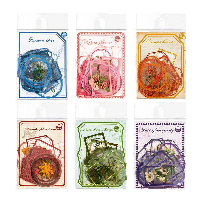 1pack/30 Multi-Style Fresh Floral Frame Decor Stickers Plant Border Element Decals For Scrapbook Handcraft Journal Stationer
