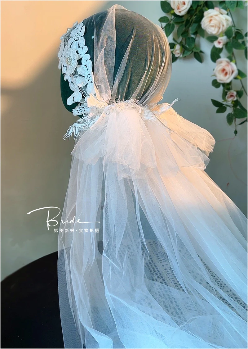 French Retro Lace Flower Hat Photography Style Photo Hair Accessories Bride Veil White