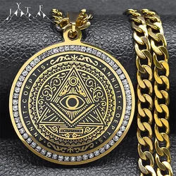 Eye of Providence Illuminati Pyramid Hip Hop Crystal Big Necklace Men's Chain Stainless Steel Gold Color Accessories man NZZZ488
