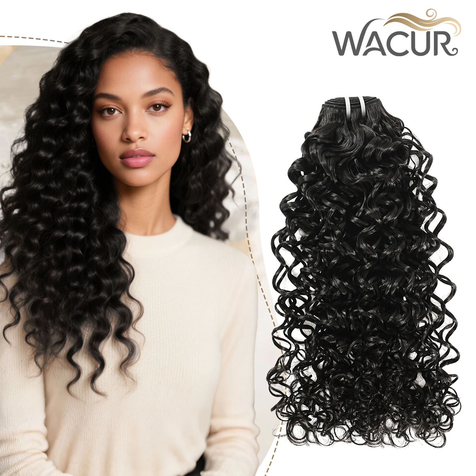 Wacur 12A موجة المياه حزمة الشعر البشري كرة لولبية 12-30 بوصة ، 100% شعر أسود طبيعي مضفر وصلة إطالة شعر طبيعي ريمي المرأة السابق