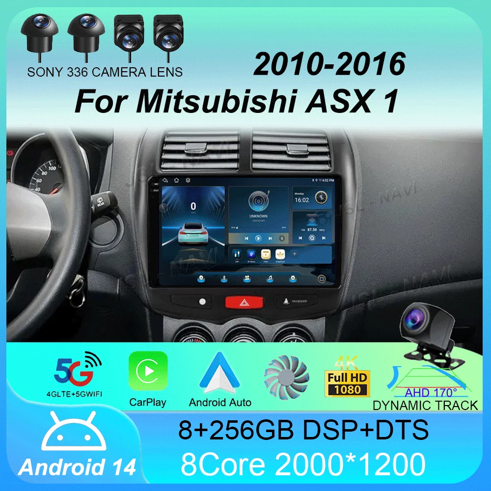 راديو السيارة أندرويد 14 Carplay لميتسوبيشي ASX 1 2010 2011 2012 2013 2014 2015 2016 نظام تحديد المواقع مشغل فيديو الوسائط المتعددة 2din DVD ستيريو