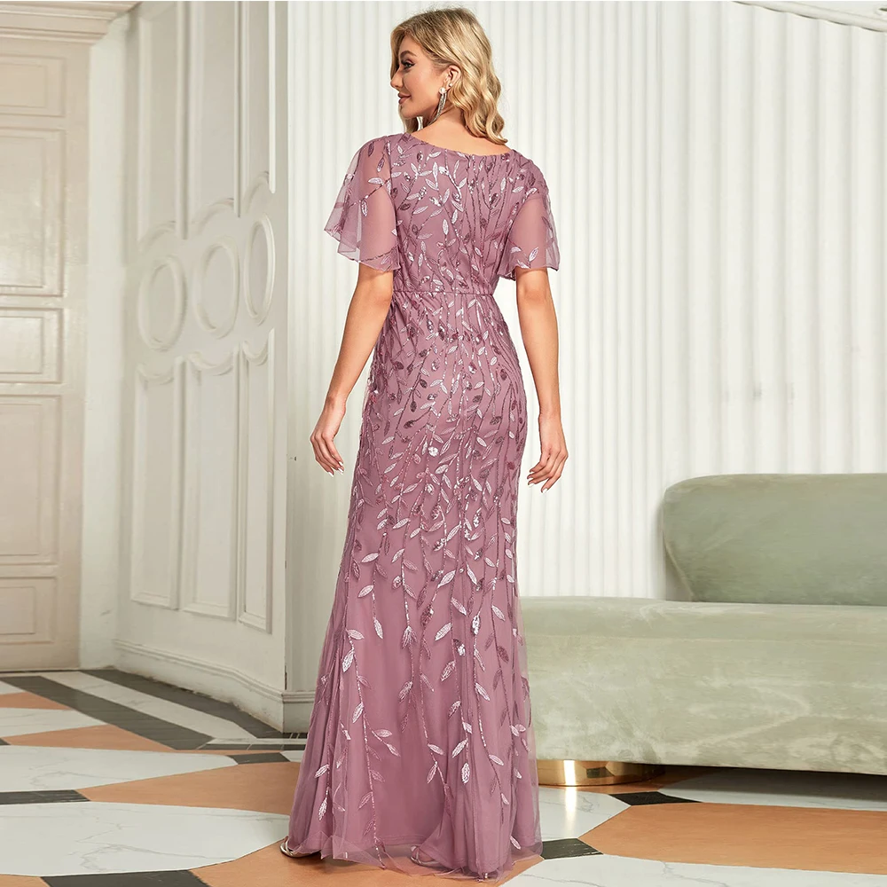 Customized Exquisite Mother of The Bride Dresses Women's Ruffles Sleeves Sequin Appliques Evening Mother of The Bride Dress