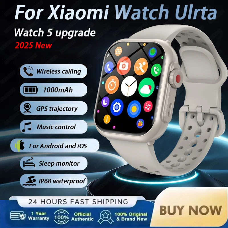 

2025 New Smart Watch Ultra Men Women AMOLED Screen 100+Sport 1000 mAh Bluetooth Call GPS Track Waterproof Smartwatch For Xiaomi