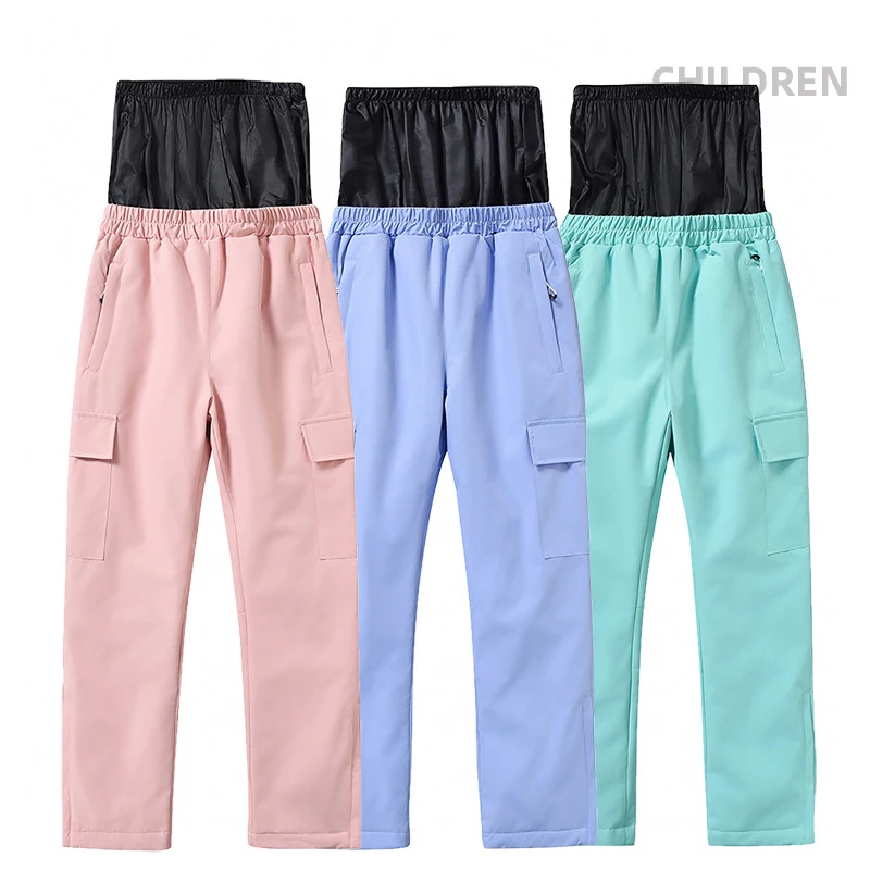 -30℃ Children's ski pants for warm Boys and girls snow waterproof pants 5 6 7 8 9 10 11 12 13 14 15 years old kid Pink black