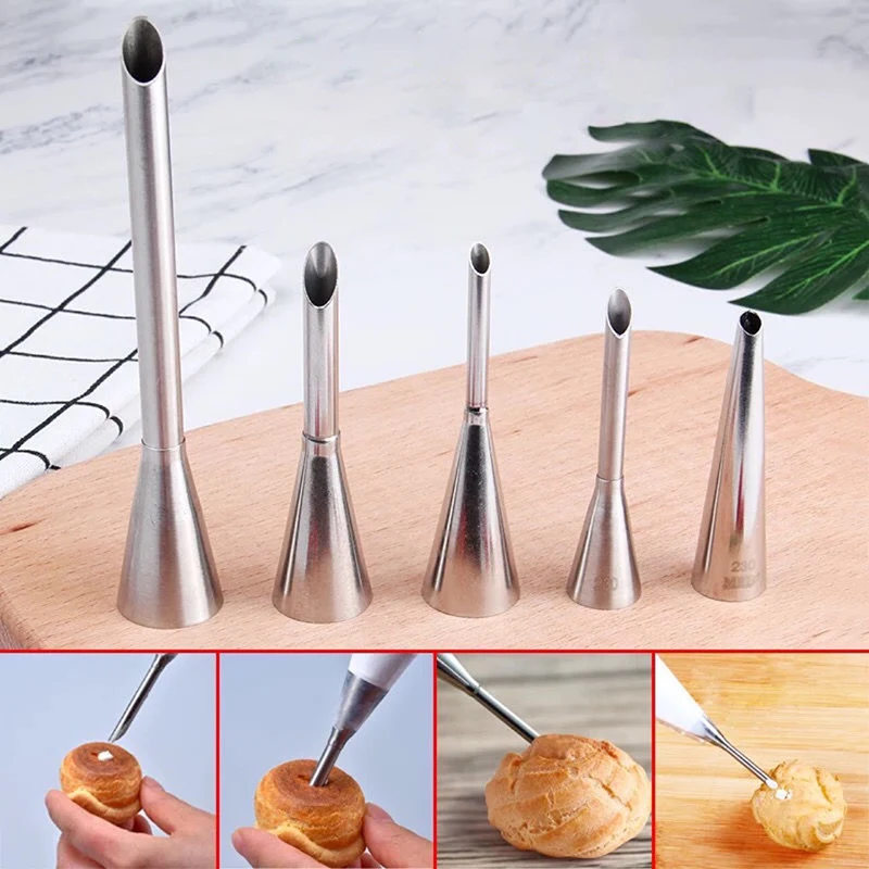

5PCS Cream Nozzles Pastry Syringe Stainless Steel Icing Piping Nozzles Tips Cupcake Puffs Injection Puff For Pastry Chef Tools