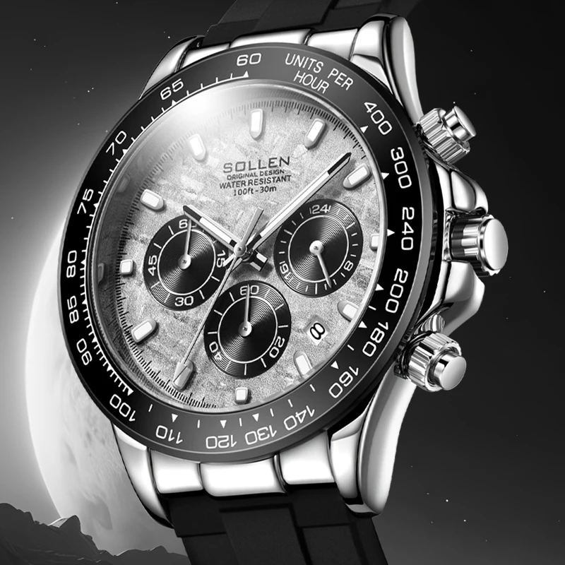 SOLLEN Luxury Men's Japan Original MIYOTA Quartz Watch Waterproof Luminous Chronograph Multi-Function Tracymeter Clock SL713