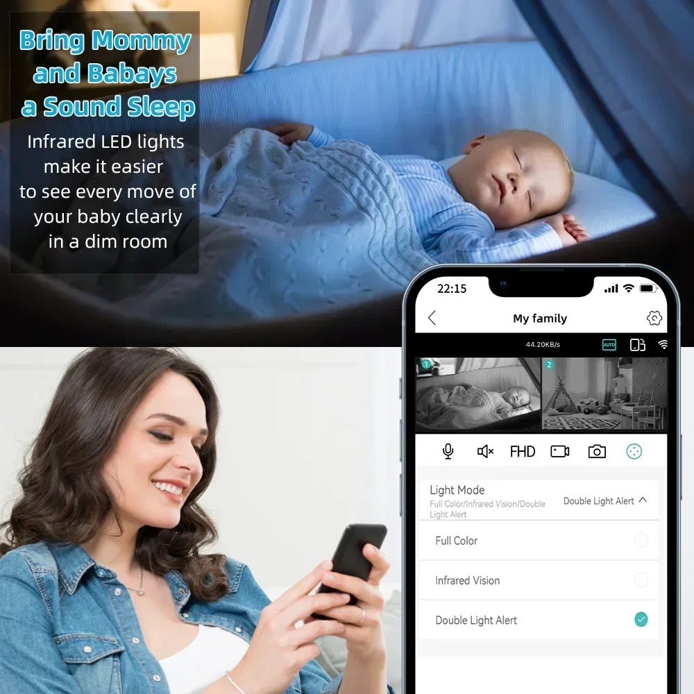 Lente dupla monitor do bebê cor visão noturna humano rastreamento automático vídeo câmera de vigilância em casa inteligente 4mp wifi câmera ip