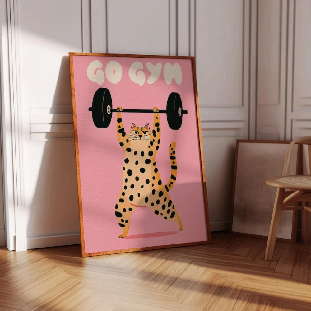 A Frameless Piece of Art That Can't Go To The Gym,funny Cat Target Weight Strong AF Poster,weightlifting Art Printing Decoration