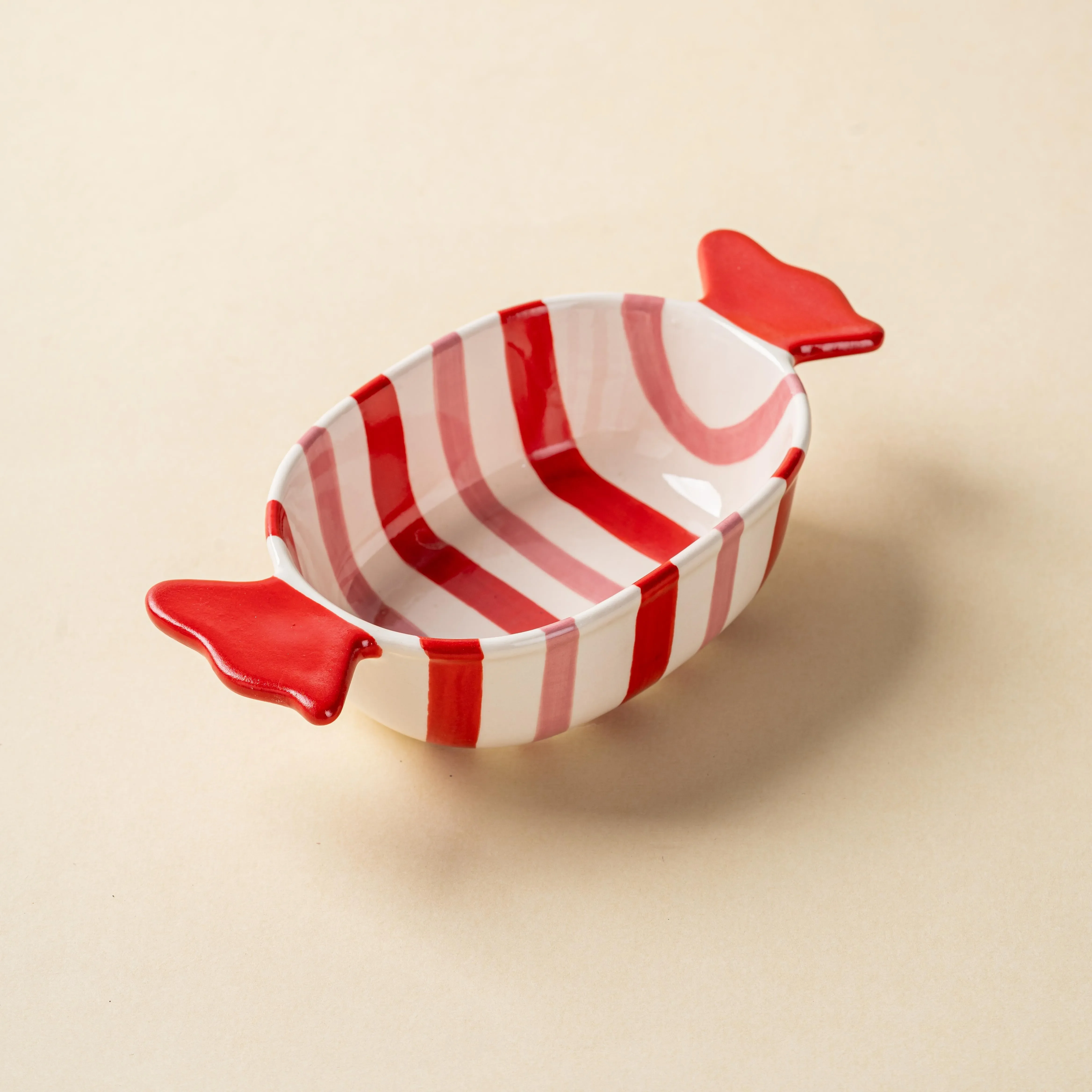 Candy Shaped Ceramic Baking Bowl, Striped Color Contrast Double Ear Bowl, Cute Salad Bowl for Kids, Oven Microwave Safe Bakeware