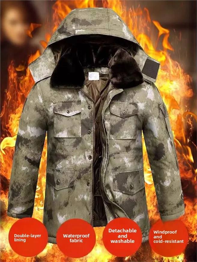 

Thiened Double Layer Cotton Camouflage Coat for Men Medium Length Windproof Wear Resistant Worksite Clothing Warm Labor Pro...