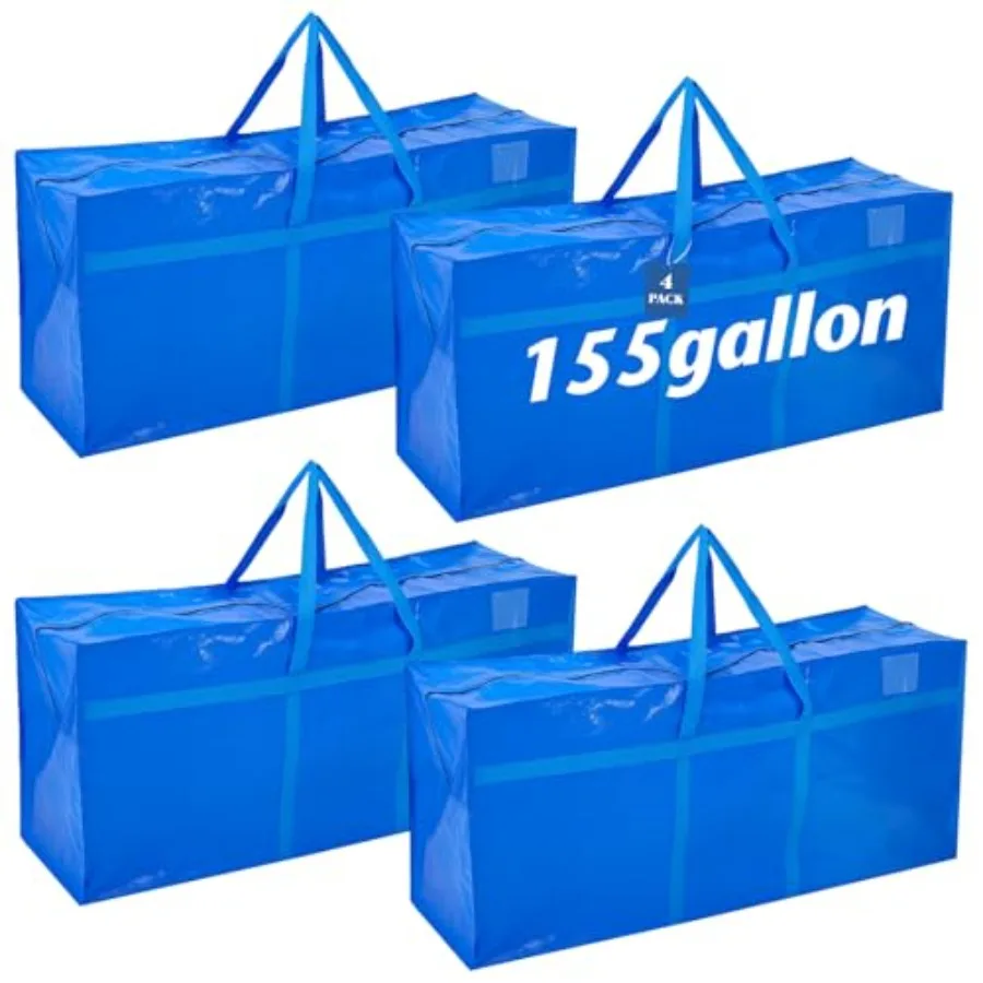 

4 Pack 155 Gallon Extra Large Moving Bags XXL Heavy Duty Storage Bag with Strong Zipper Handle Jumbo Big Tote Box Foldable for
