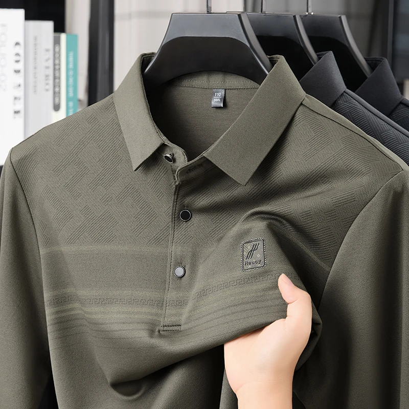 

Men's T-shirt Long Sleeved Spring Thin Ice Silk Sheep Wool Dad Outfit Polo Shirt Top T-shirt Sweatshirt