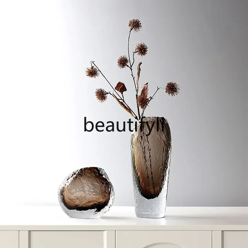 

Modern glazed glass vase light luxury high-end dining table flower arrangement living room Italian crystal decoration ornament