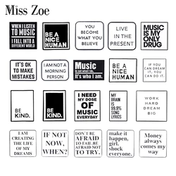 Be Kind Enamel Pins Custom Black White Banner Brooches Lapel Badges Funny Music Quotes Jewelry Gift for Kids Friends