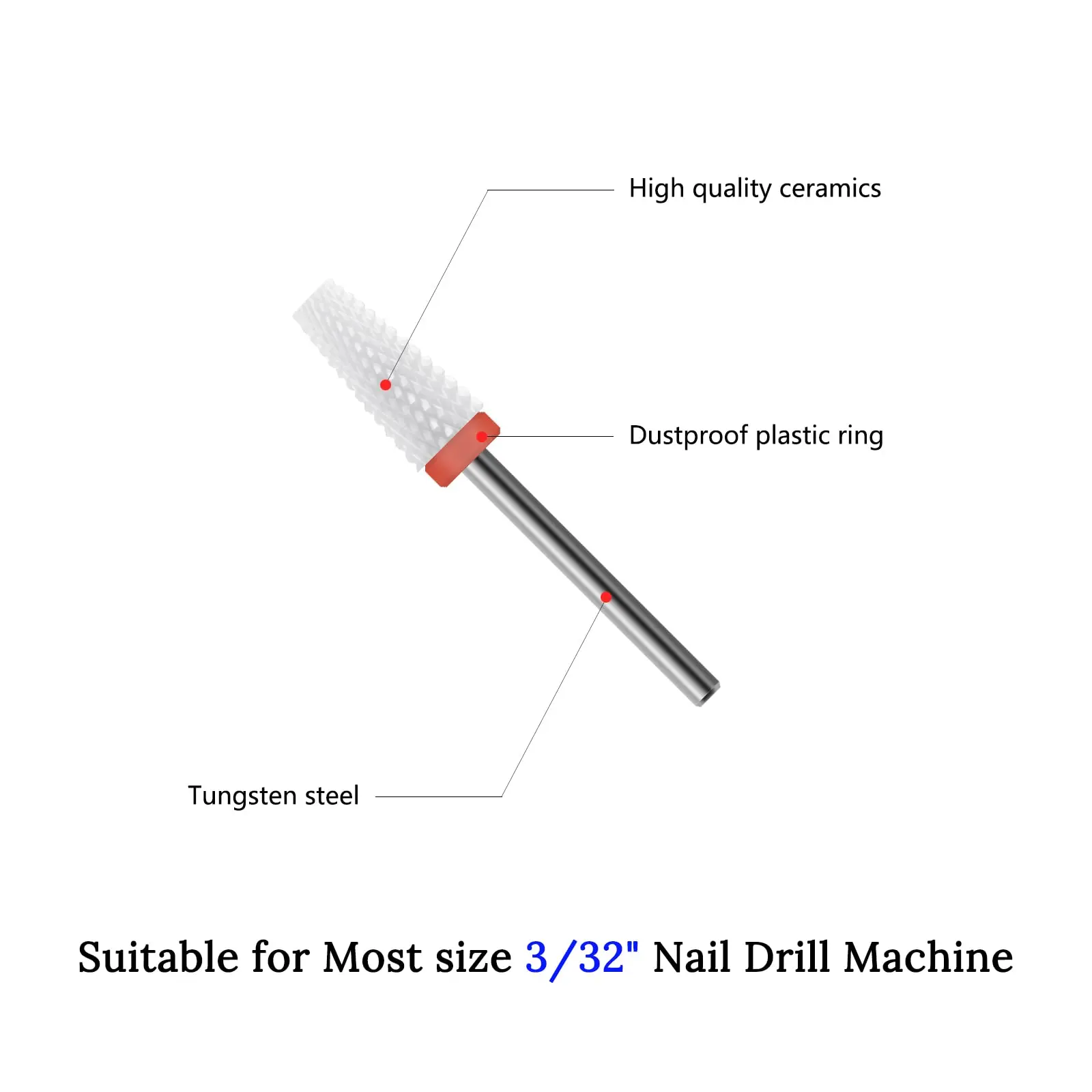 3/32 "Keramische Nail Boren Platte Top Tapered Vat Lage Warmte Veiligheid Frees Voor Acryl Gel Nagels Thuis salon Gebruik