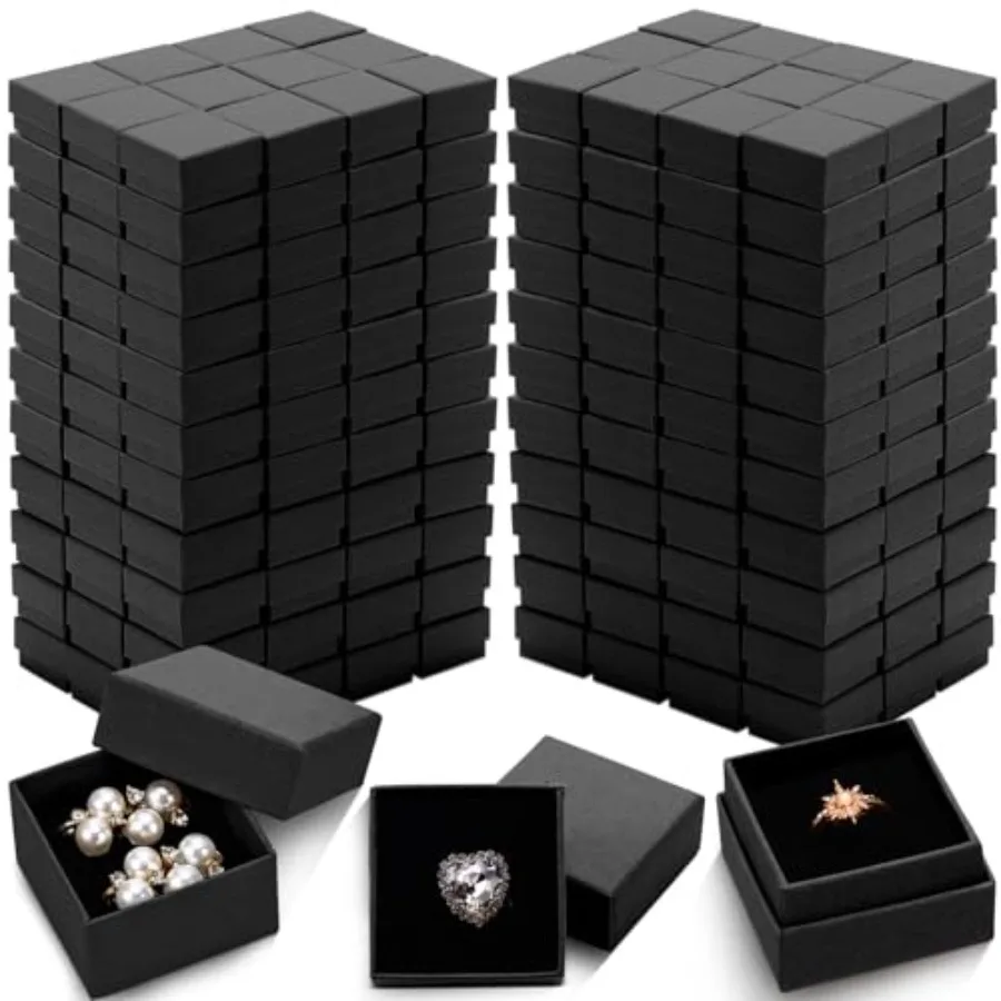 

300 шт. подарочных коробок для украшений 2 x 2 x 1,2 дюйма, маленькие картонные коробки для ювелирных изделий, квадратные коробки для сережек и колец с пенопластовой подкладкой