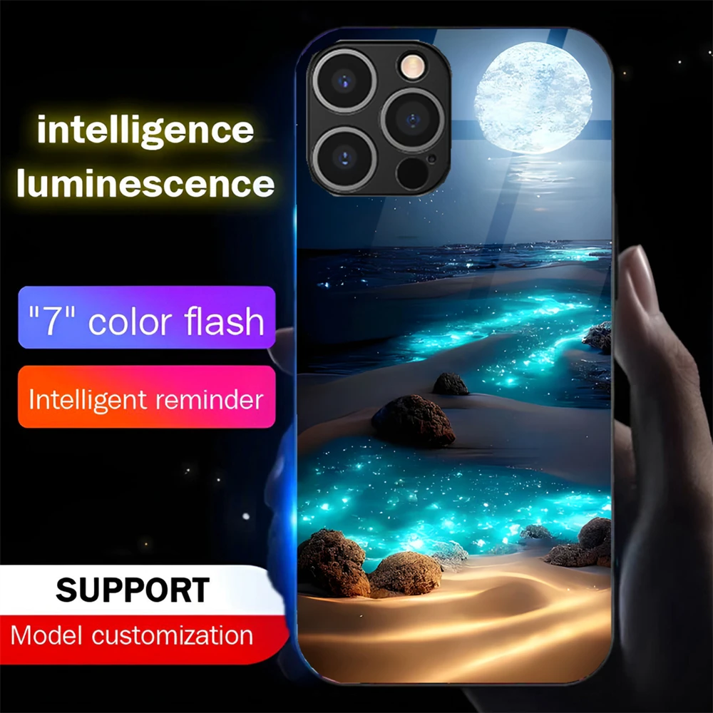 Moonlight Night Scene Sound Music Control Led Light Phone Case Glowing Cover For iPhone Air 17 16 15 14 13 12 11 Pro Max Plus view 6
