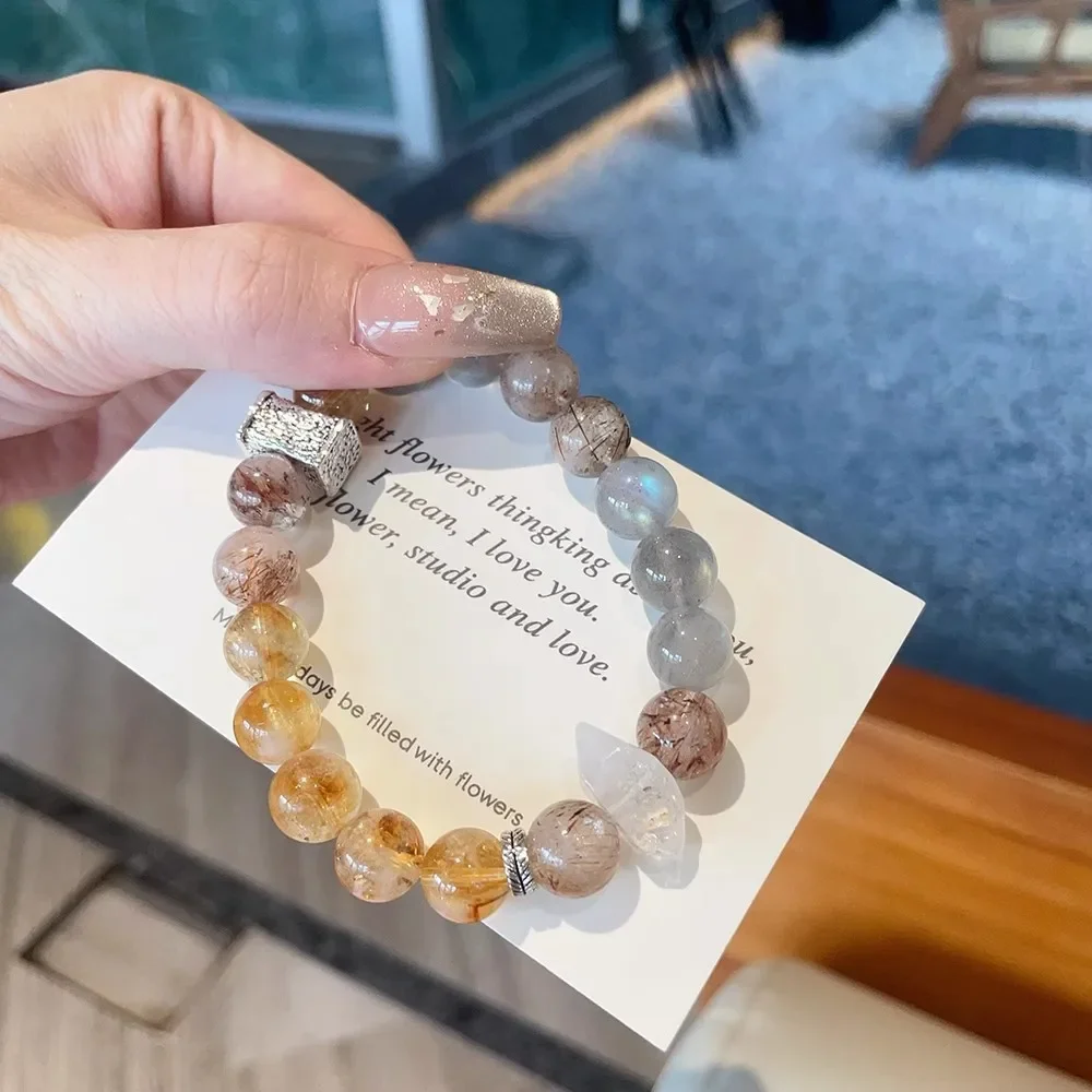 

Natural Gray Moonstone Multi-treasure Crystal Bracelet, Women's Fashion Light Luxury Bracelet, Niche Design