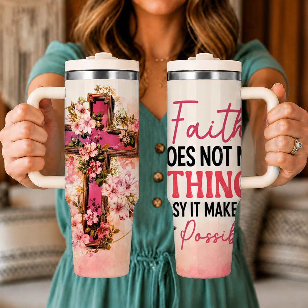 Holy Garden Faith Vacuum Flasks 40oz Leakproof Insulated Tumbler with Handle Straw Lid, Stainless Steel Double Wall Travel Cup