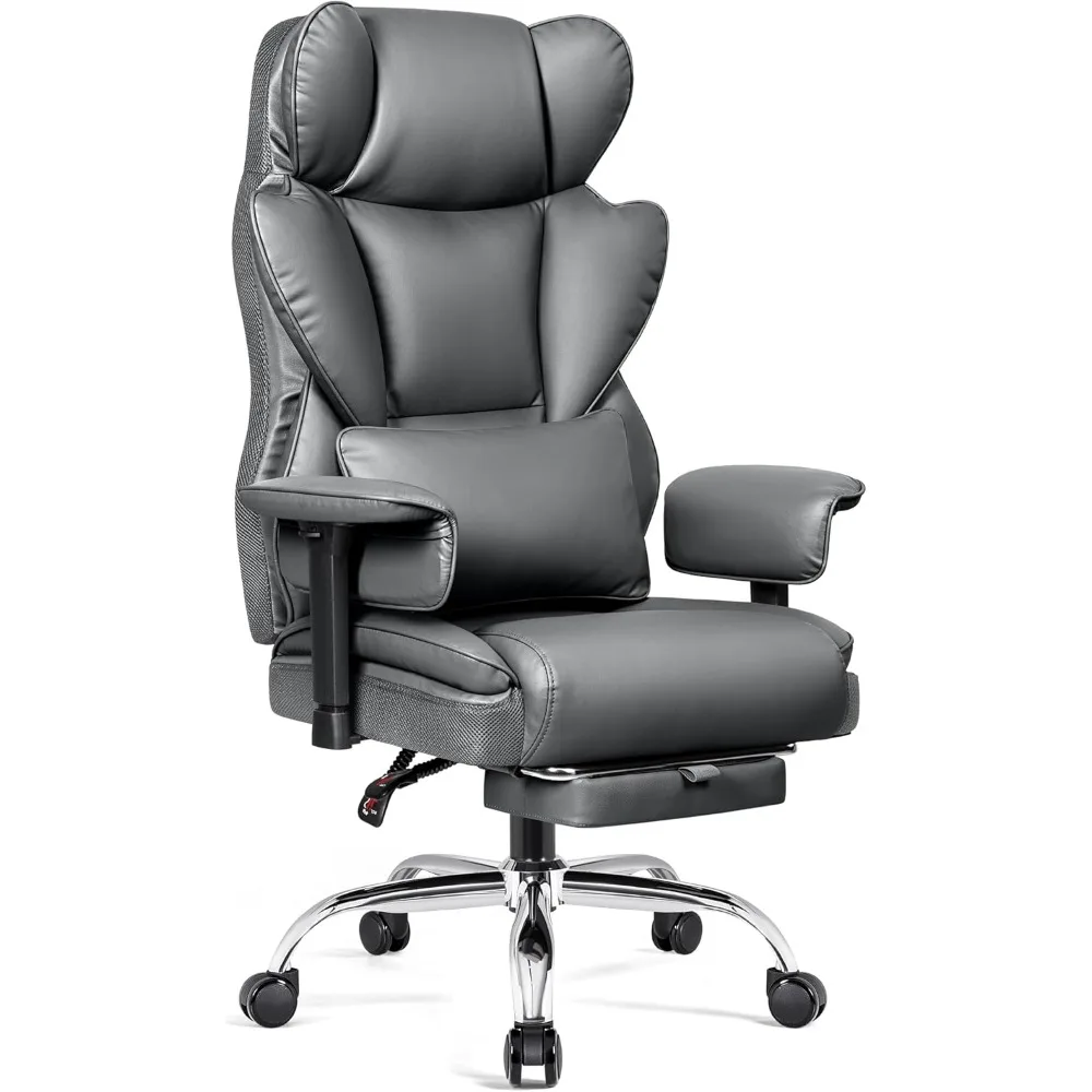 Home Office Desk Chair 500Lb, Comfy Ergonomic Office Chair with Footrest, PU Leather Office Desk Chairs for Heavy People