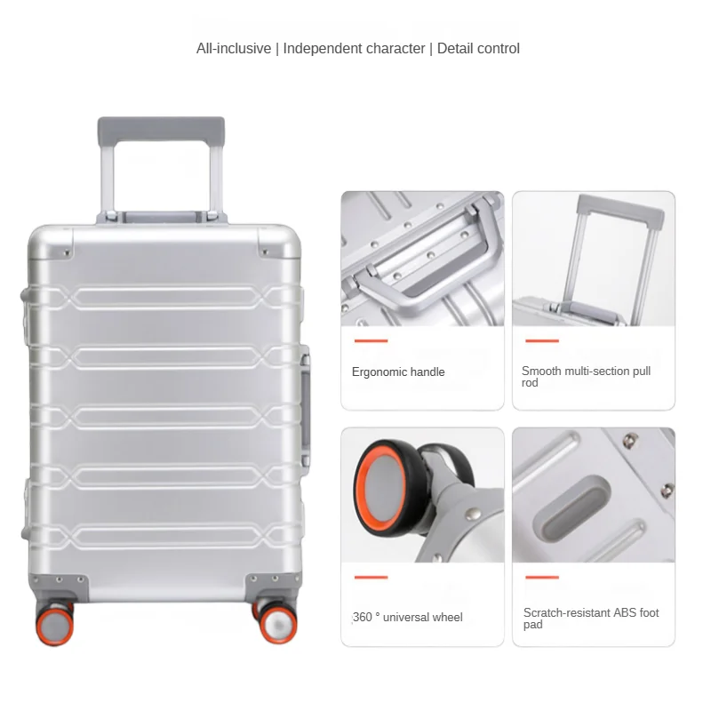 Aluminum Magnesium alloy trolley, universal wheels, business luggage, metal password, boarding bag
