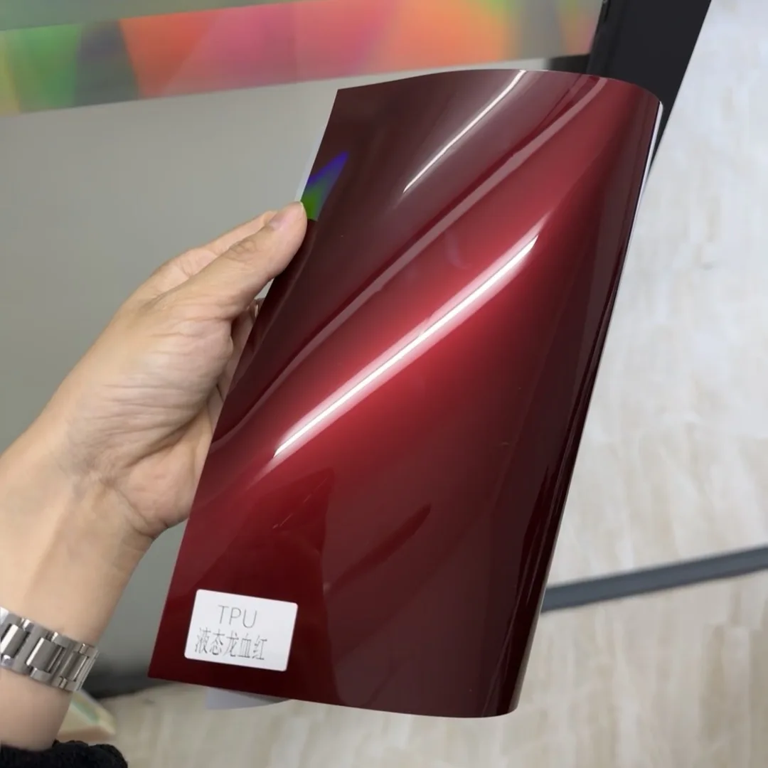 Liquid Cherry Red PET Car Wrap Vinyl Film - Glossy Metallic 3D Effect Auto Body Decal for BMW, Mercedes, Tesla & All Cars view 3