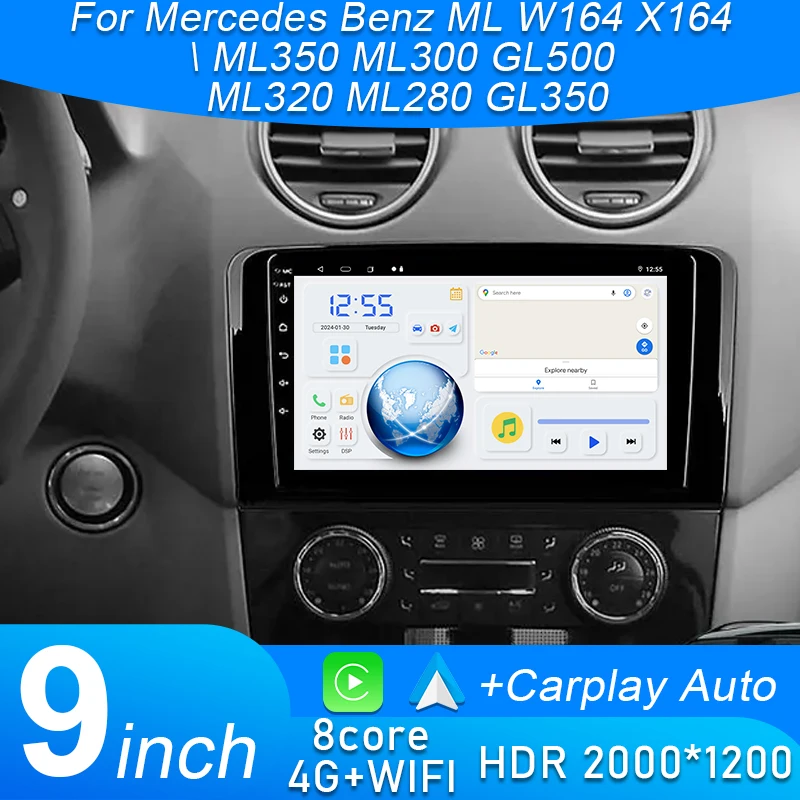 4G Android 15 Carplay Car Radio For Mercedes Benz ML W164 X164 ML350 ML300 GL500 ML320 ML280 GL350 Multimedia GPS Player Stereo