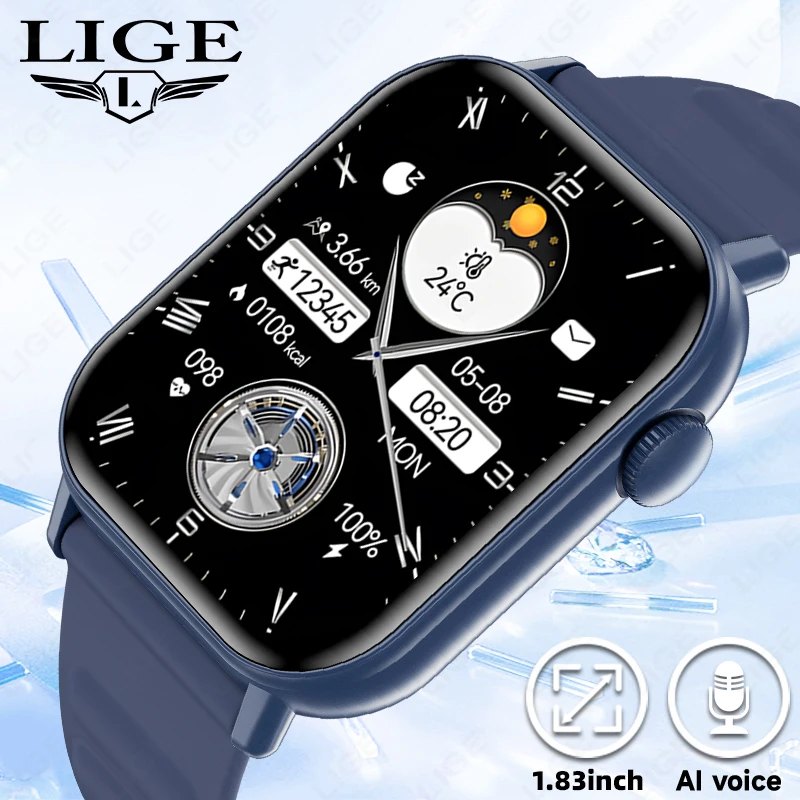 

LIGE New 1.83”HD Full Touch Screen Smart Watch Men AI Voice Assistant Bluetooth Call Women Watches Health Monitor Men Smartwatch