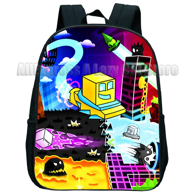 Angry Geometry Dash Backpack For Baby Boys Girls Cartoon Children Kindergarten Schoolbag Kids Gift