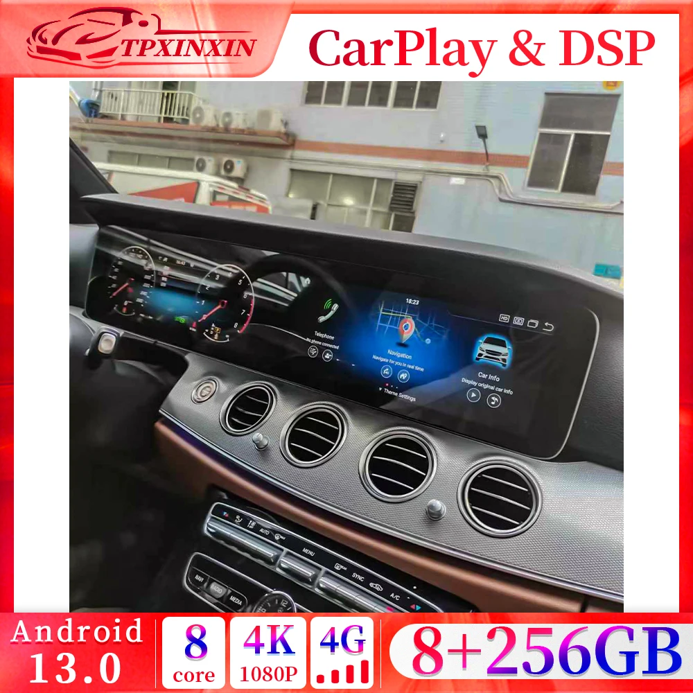 Android Car Radio Player dual Screen For Mercedes Benz E 2017-2019 Multimedia Screen,LCD Dashboard Digital, GPS Navigation