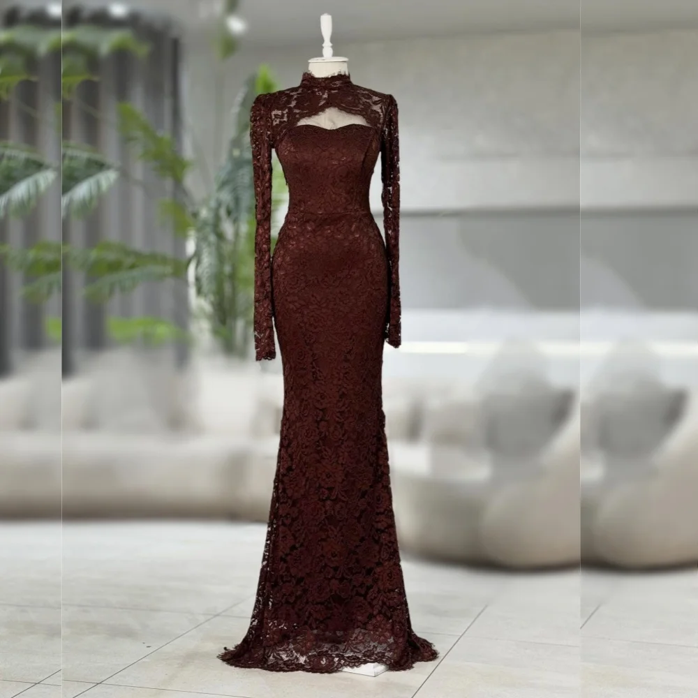 

Индивидуальное высококачественное кружевное вечернее платье с высоким воротником, длинное платье-русалка, на заказ, для особых случаев, современный стиль