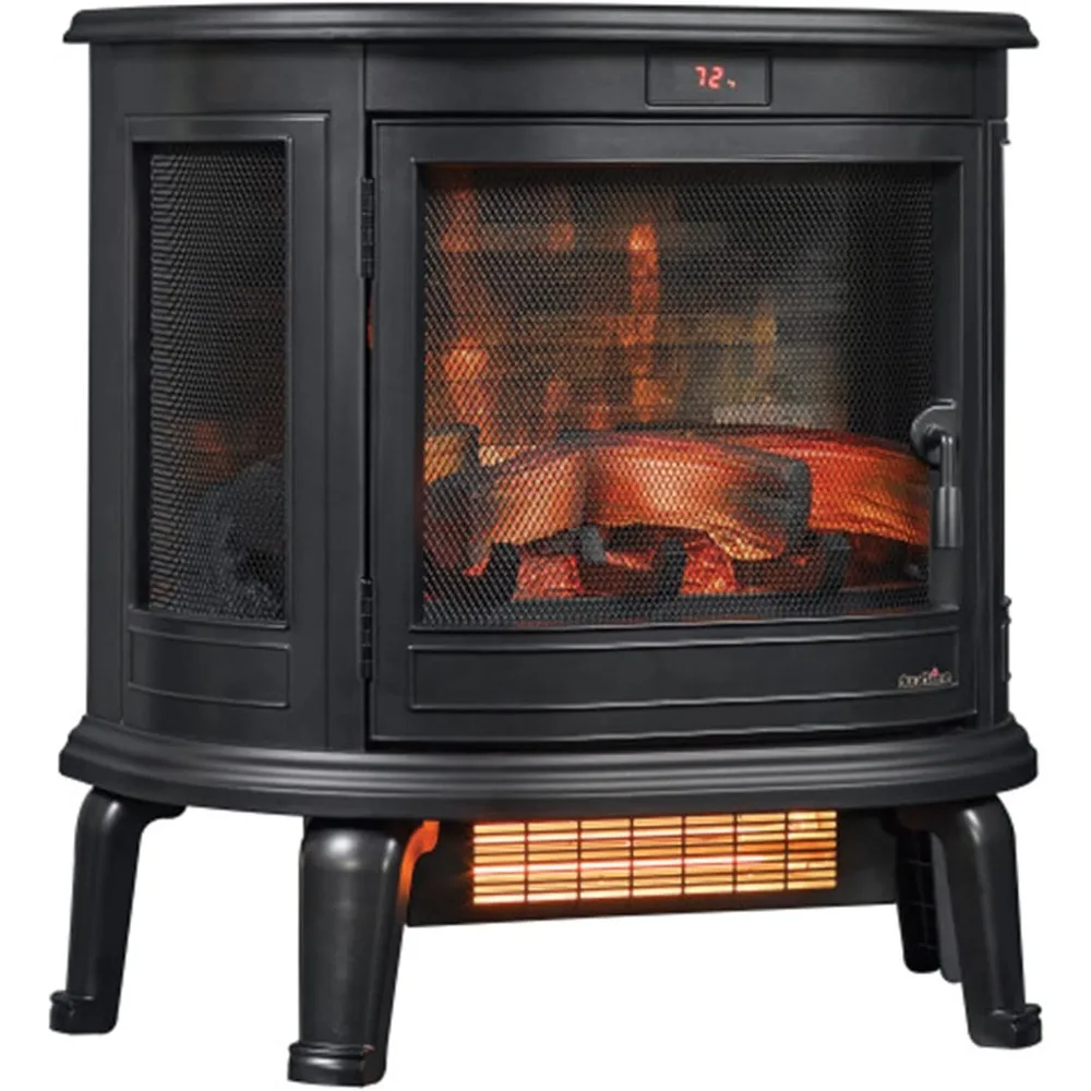 3D 1500 W Curved Front Infrared Electric Fireplace W/Adjustable Brightness, Remote Control, & Realistic Flame Effects