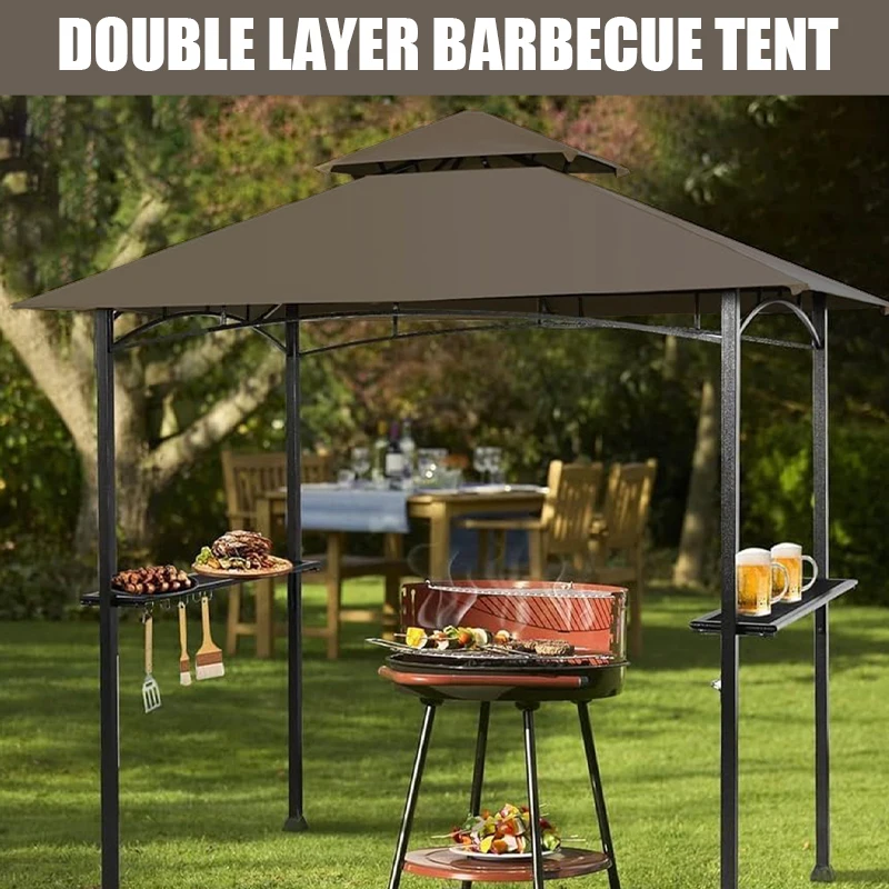 8x5ft BBQ Gazebo Replacement Canopy Double Layered Canopy, Barbecue Pavilion Ceiling