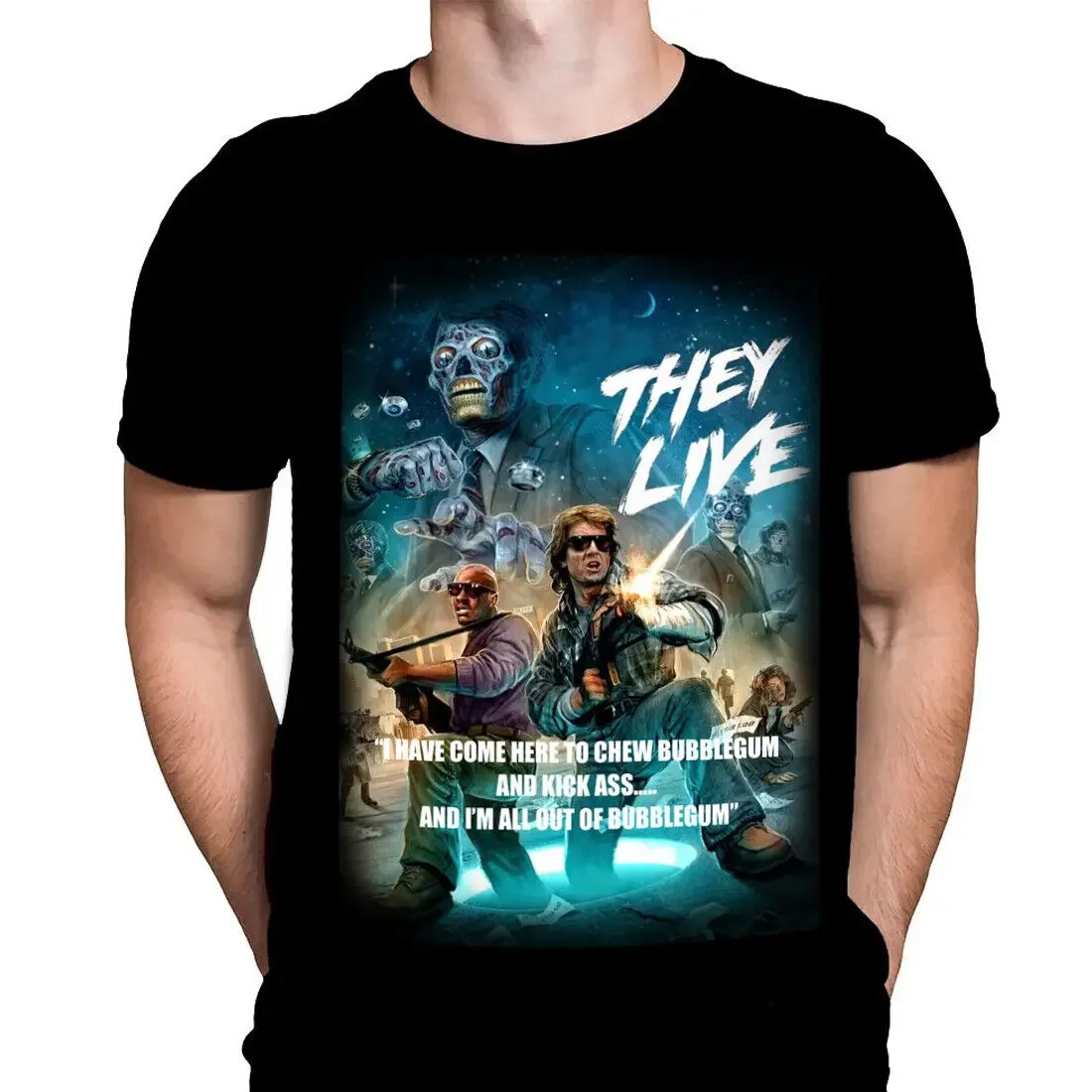 THEY LIVE BUBBLEGUM Horror Movie T Shirt Scarey Halloween Aliens