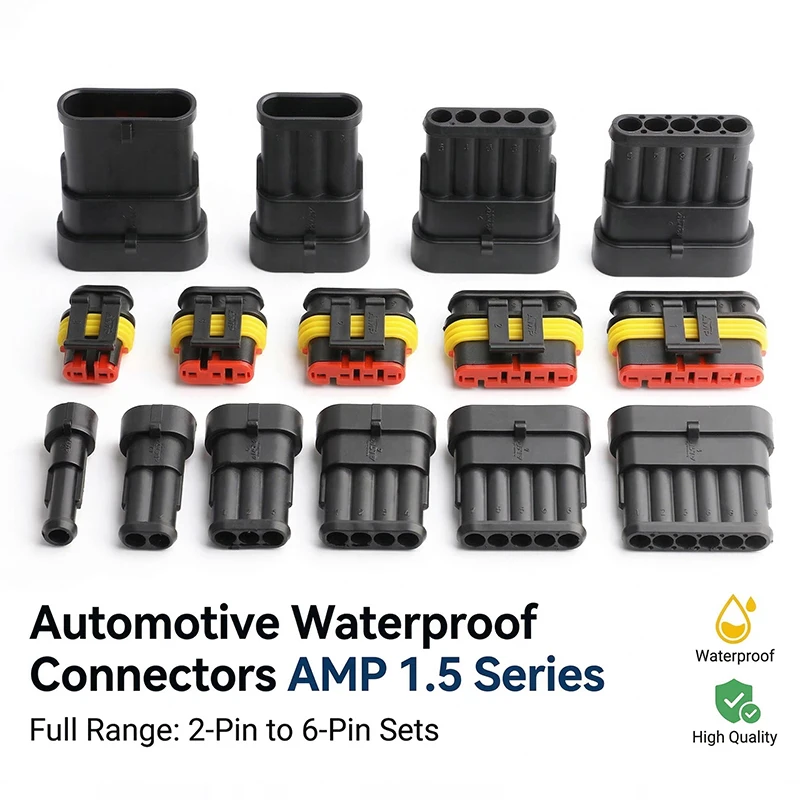 50Sets 1/2/3/4/5/6 Pin Way AMP Tyco Super Sealed Automotive Wire Connector Electrical Male Female Plug Terminals for Cars