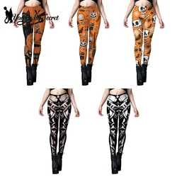 [You're My Secret] Summer Halloween Cosplay Pumpkin skull Print Leggings Tight Elastic High Waist Slim Skinny Pants Party Bottom