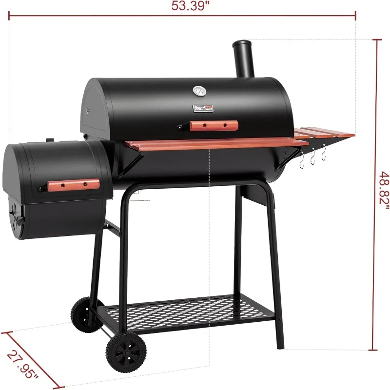 Royal Gourmet CC1830W 30-Inch Charcoal Grill w/ Offset Smoker & Wood-Painted Side Table, Outdoor Smoker Grill,811 Sq. In. ,Black