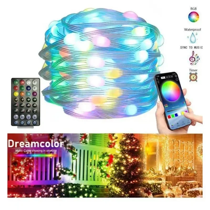 15M RGB Christmas Tree Decoration Light String Outdoor Garden Garland USB Bluetooth APP Fairy Lights Strings Holidays