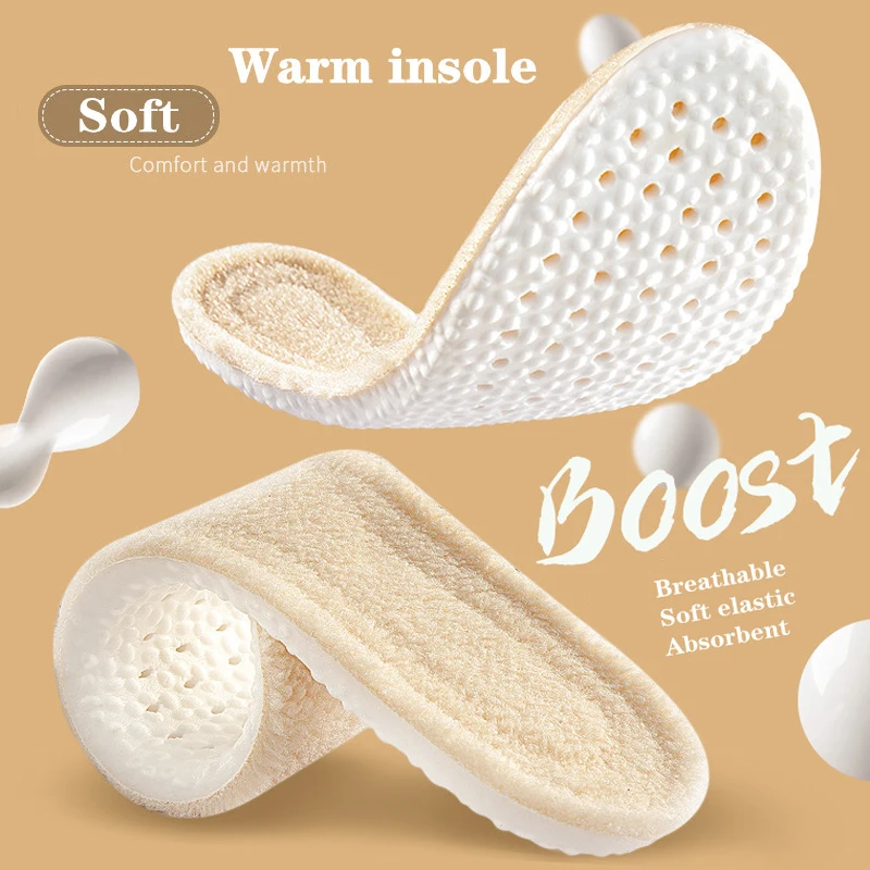 1Pair Wool Warm Shoes Insole for Feet Winter Thicken Snow Boots Shoe Pads Shock absorbing Sports Insoles Men Woman Shoe Sole