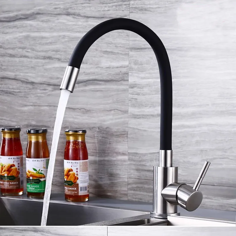 Modern Universal Basin Balcony Splash Proof Faucet Kitchen Sink Faucet Swivel Black Hose Stainless Steel Hot And Cold Faucet